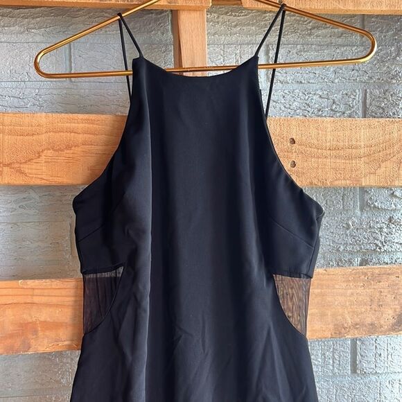 New Badgley Mischka black halter cutout side mesh black gown - Picture 2 of 6